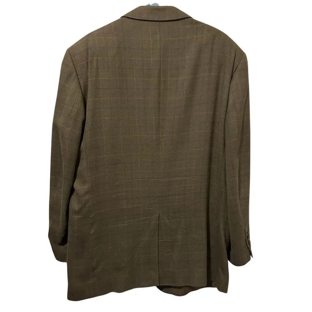 JOS A BANK mens gray PLAID silk + wool sport coat suit jacket blazer 46L